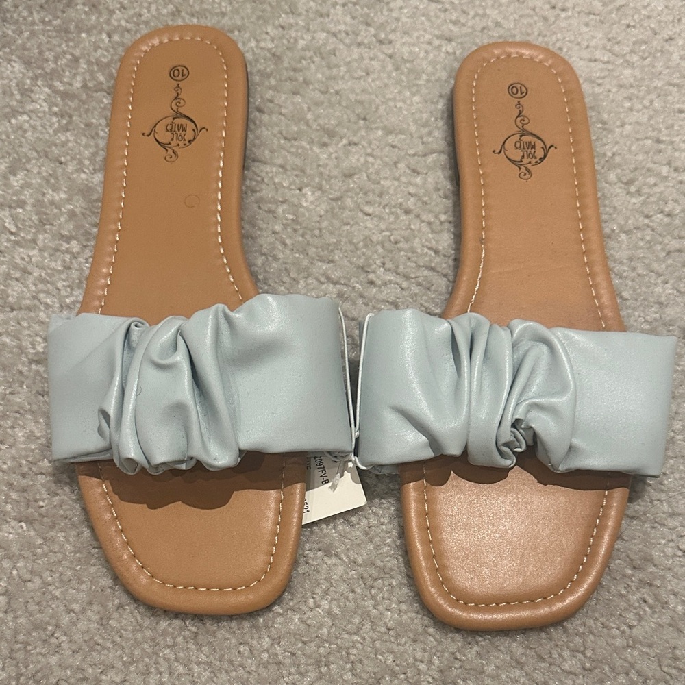 Stylish Light Blue Ruffled Slide Sandals